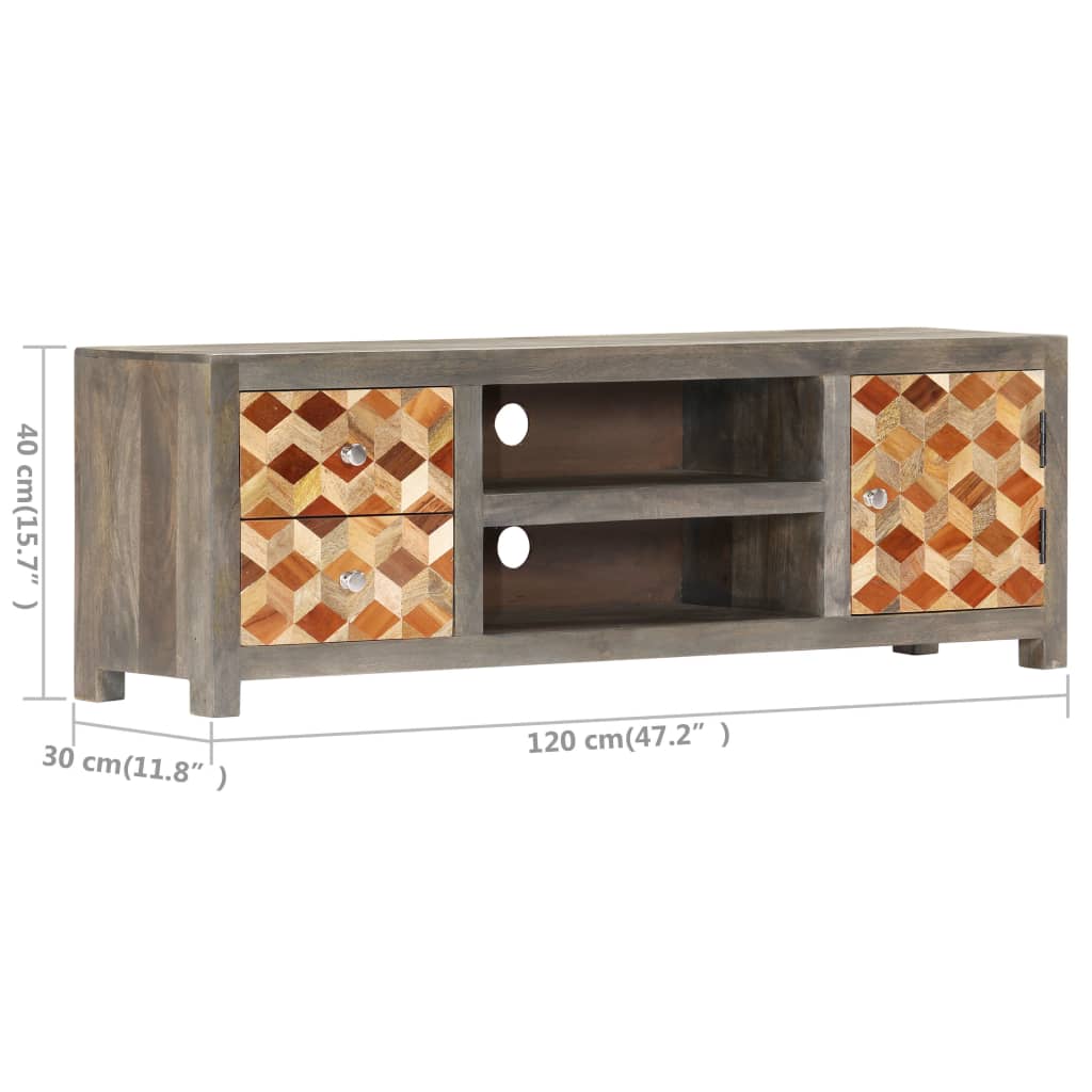 Tv-meubel 120x30x40 cm massief mangohout grijs – afbeelding 8