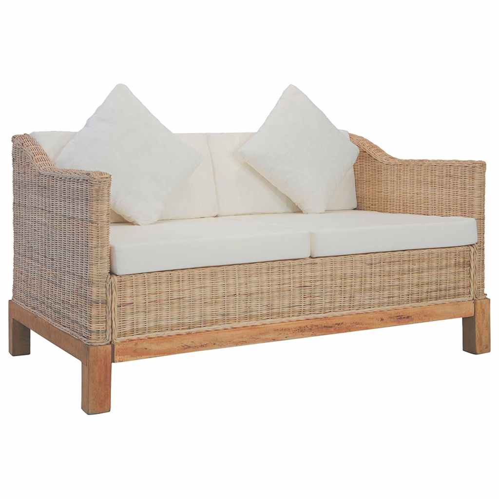Tweezitsbank met kussens natuurlijk rattan
