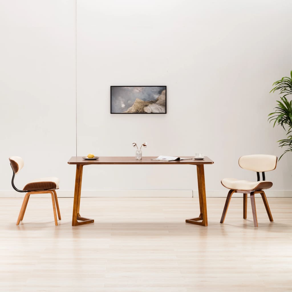 Eetkamerstoelen 2 st gebogen hout en kunstleer crèmekleurig