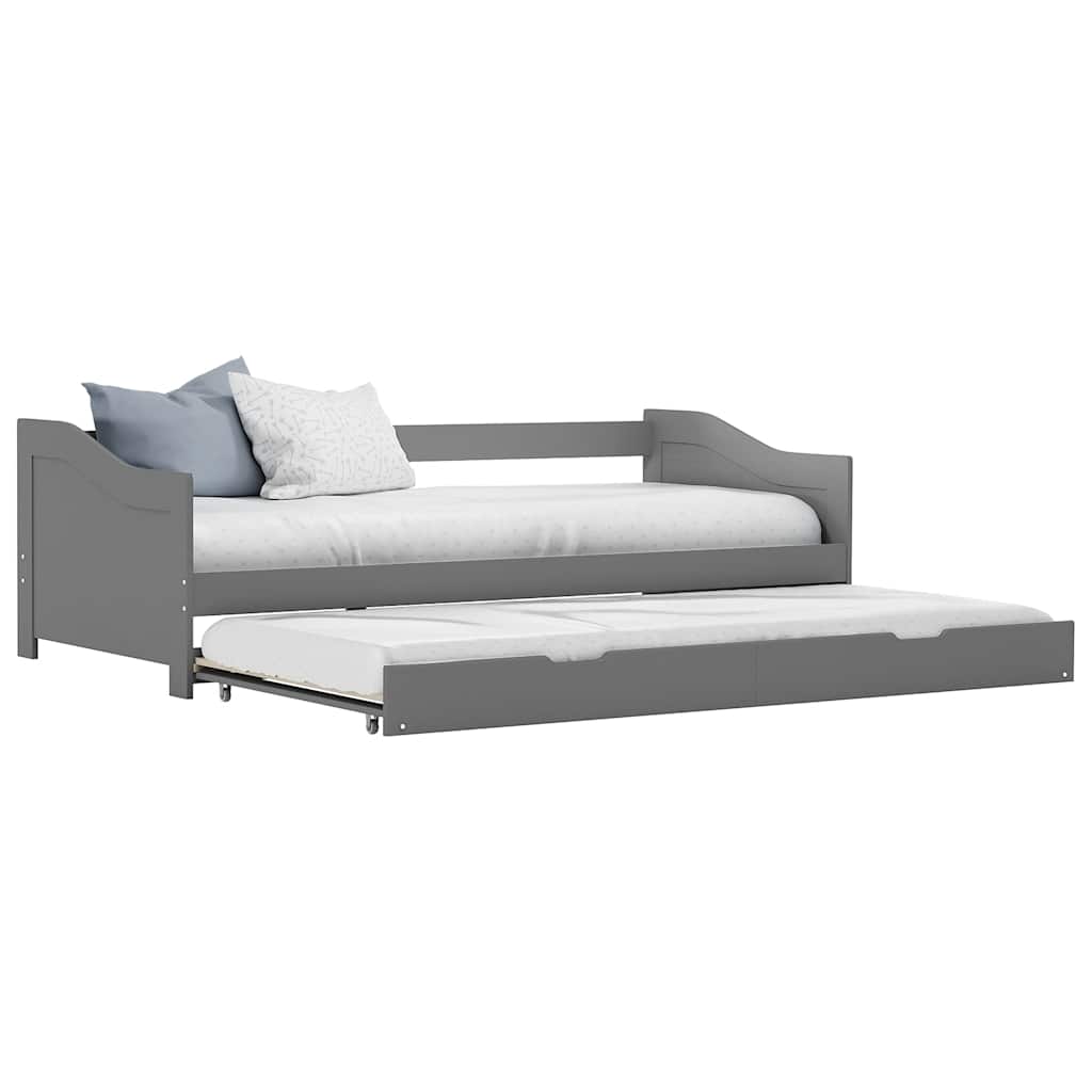 Bedbank uittrekbaar grenenhout grijs 90x200 cm – afbeelding 1