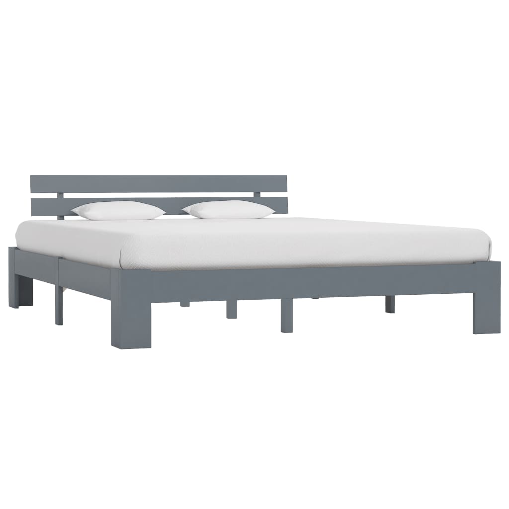 Bedframe met hoofdbord massief grenenhout grijs 160x200 cm – afbeelding 1