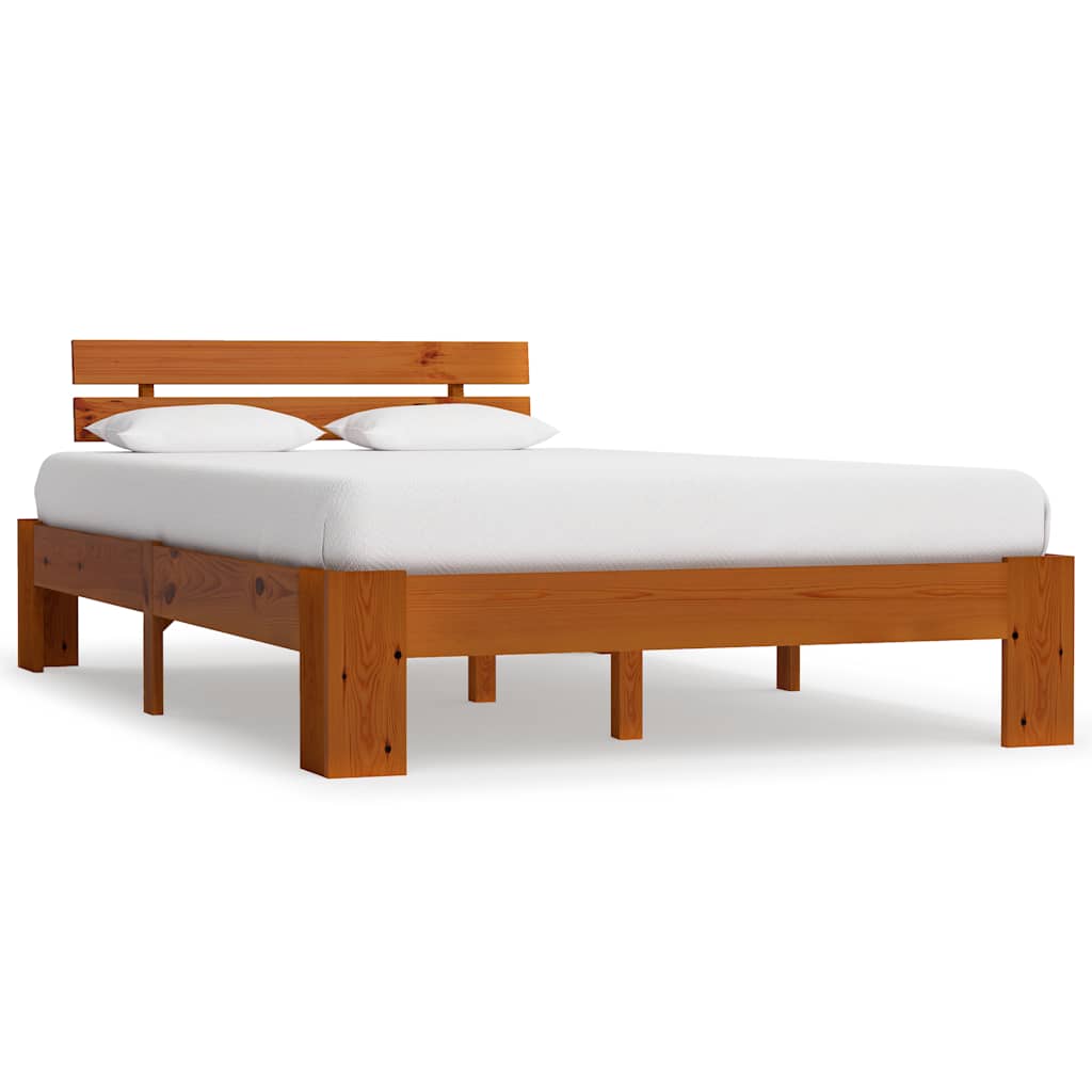 Bedframe met hoofdbord grenenhout honingbruin 140x200 cm – afbeelding 1