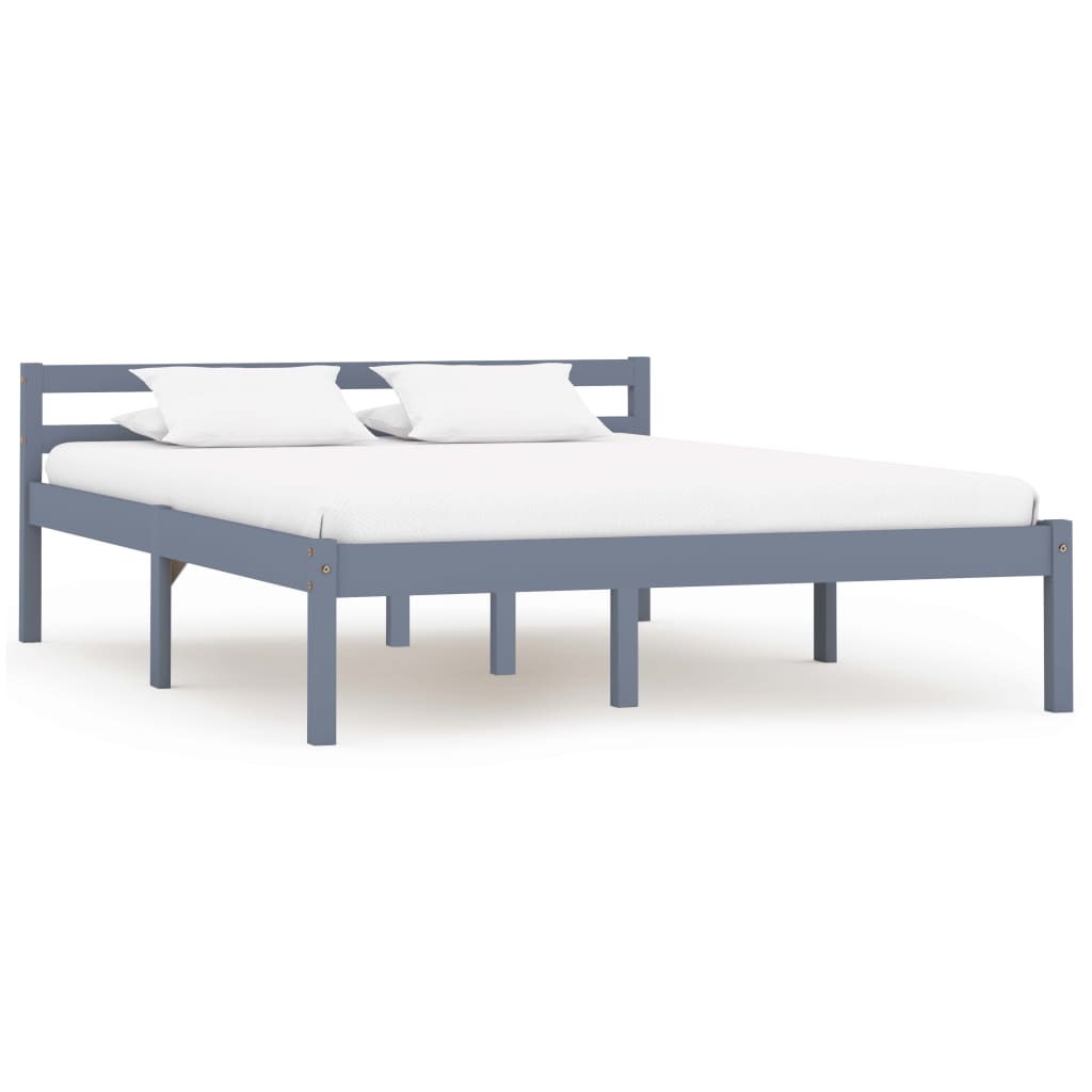 Bedframe massief grenenhout grijs 140x200 cm – afbeelding 1
