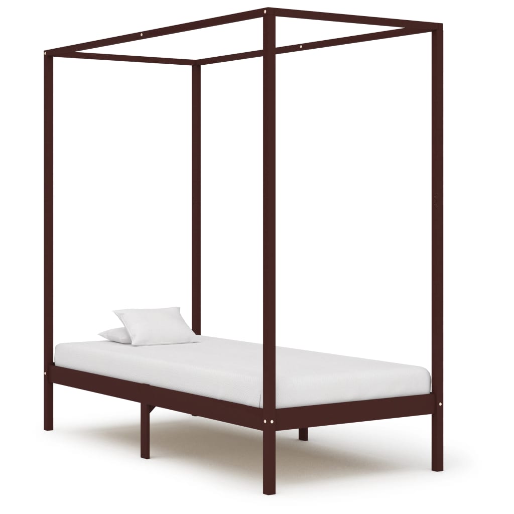 Hemelbedframe massief grenenhout donkerbruin 100x200 cm – afbeelding 1