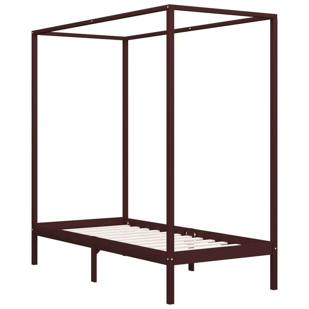 Hemelbedframe massief grenenhout donkerbruin 100x200 cm – afbeelding 2