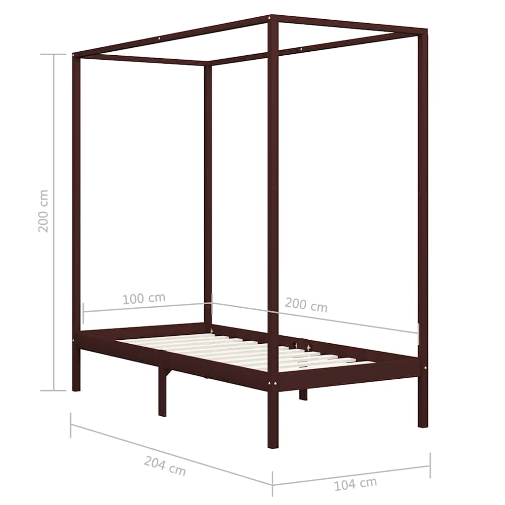 Hemelbedframe massief grenenhout donkerbruin 100x200 cm – afbeelding 7