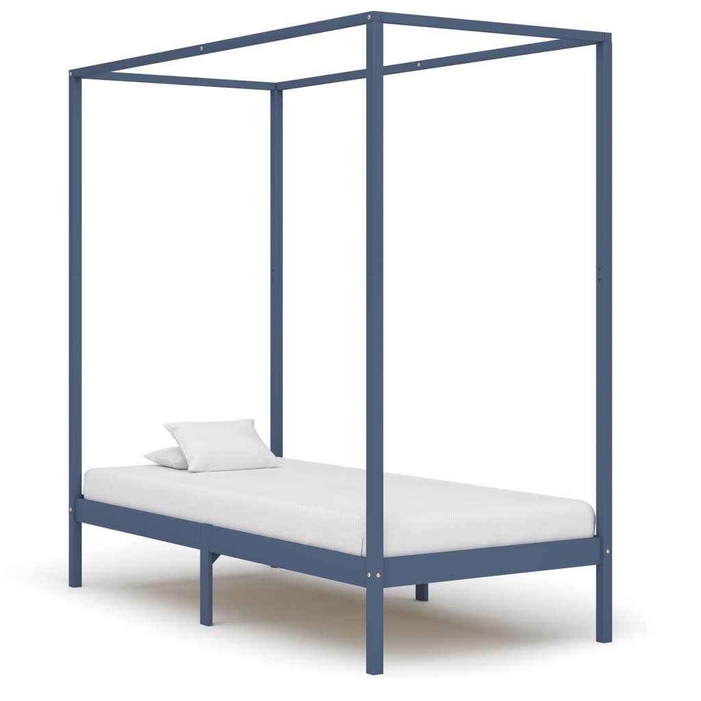 Hemelbedframe massief grenenhout grijs 90x200 cm – afbeelding 1