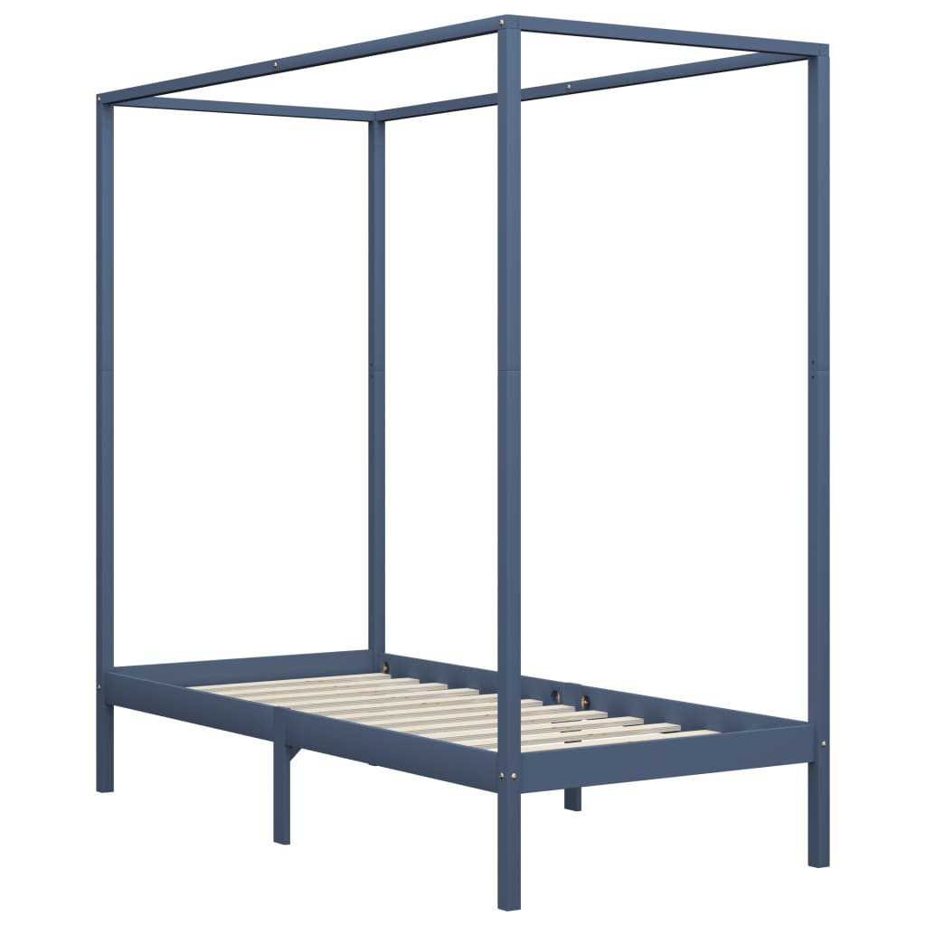 Hemelbedframe massief grenenhout grijs 90x200 cm – afbeelding 2