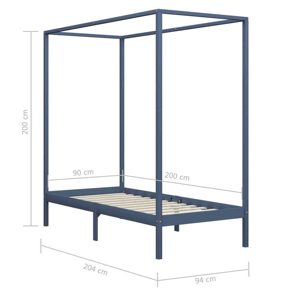 Hemelbedframe massief grenenhout grijs 90x200 cm – afbeelding 7