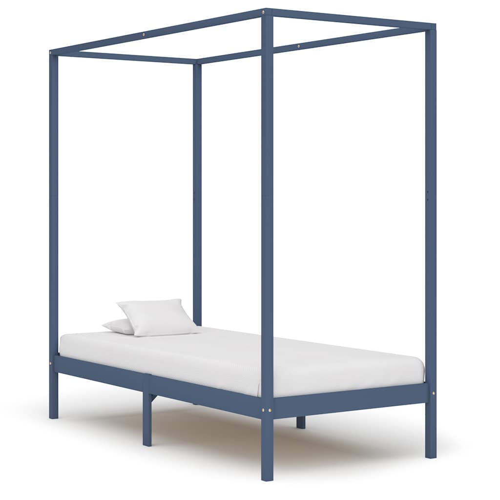 Hemelbedframe massief grenenhout grijs 100x200 cm – afbeelding 1