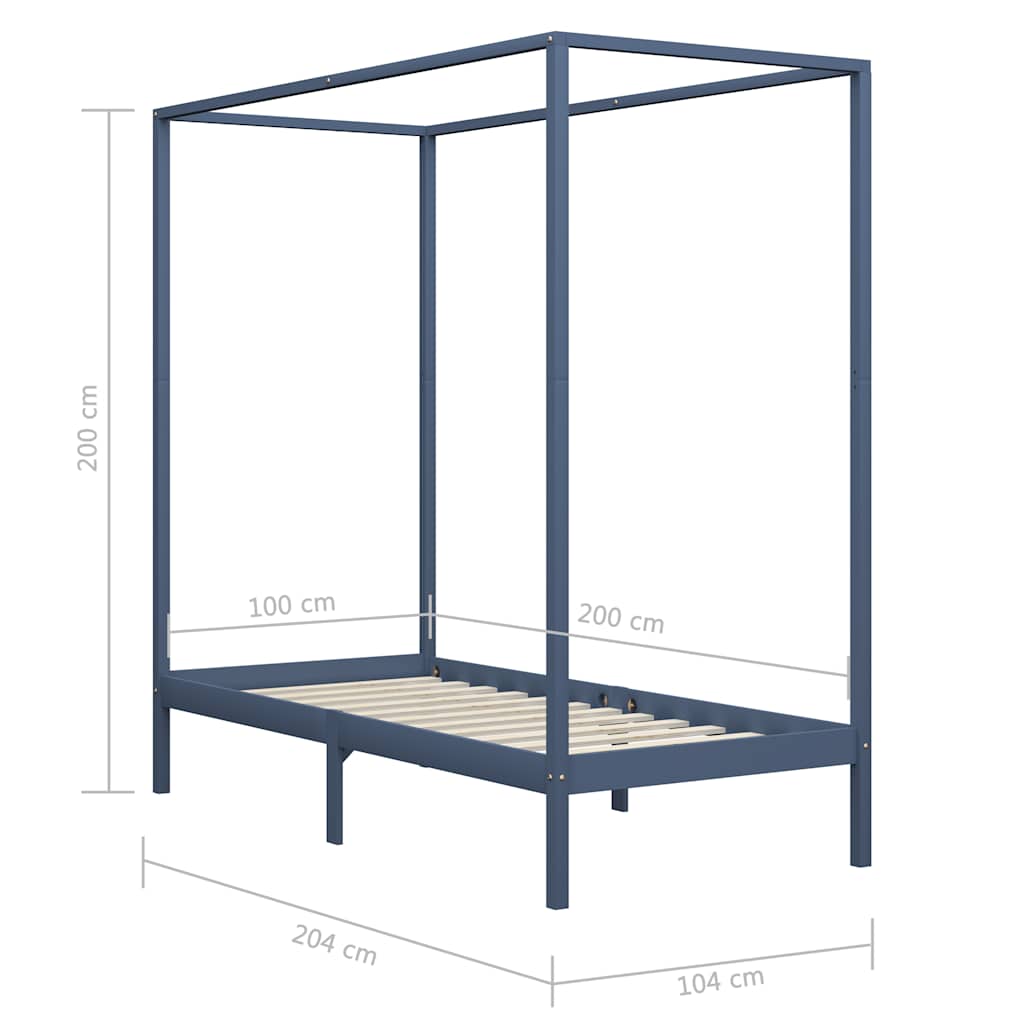 Hemelbedframe massief grenenhout grijs 100x200 cm – afbeelding 7