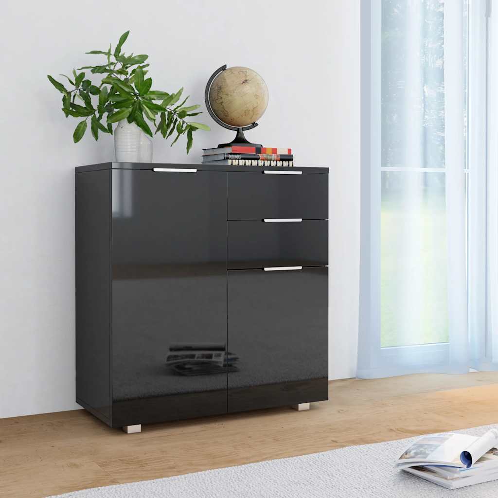 Dressoir 71x35x80 cm spaanplaat hoogglans zwart