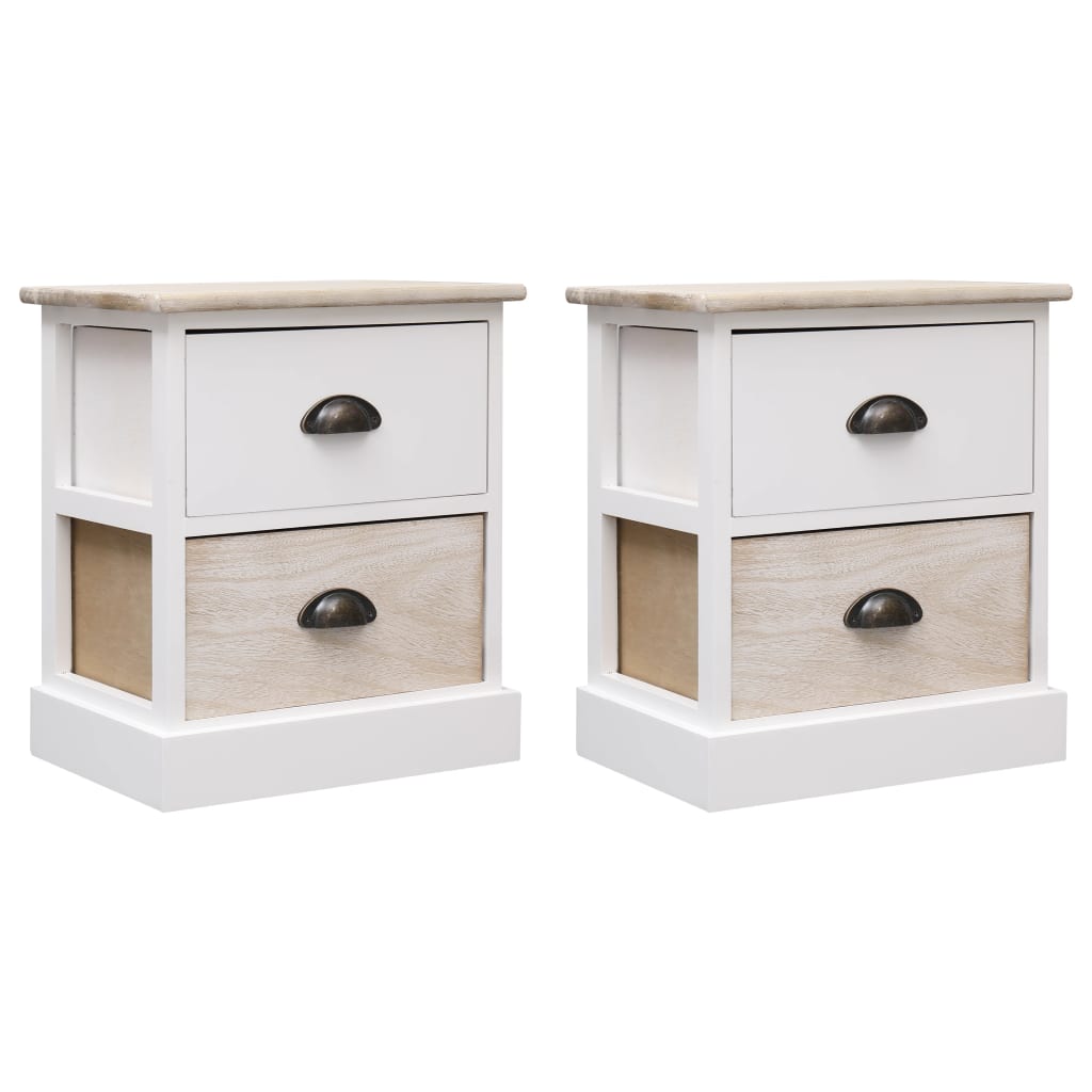 Nachtkastjes 2 st 38x28x45 cm paulowniahout wit en naturel – afbeelding 1