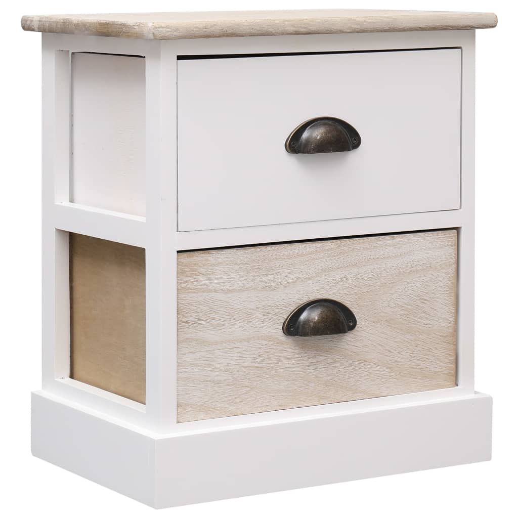 Nachtkastjes 2 st 38x28x45 cm paulowniahout wit en naturel – afbeelding 2