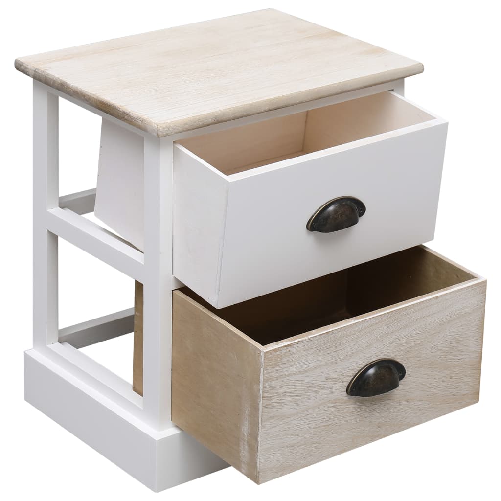Nachtkastjes 2 st 38x28x45 cm paulowniahout wit en naturel – afbeelding 3