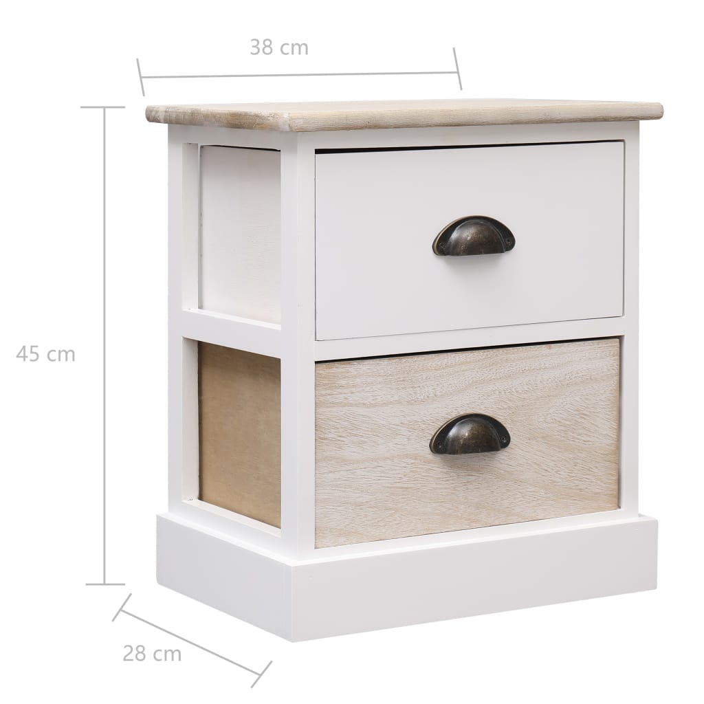 Nachtkastjes 2 st 38x28x45 cm paulowniahout wit en naturel – afbeelding 7