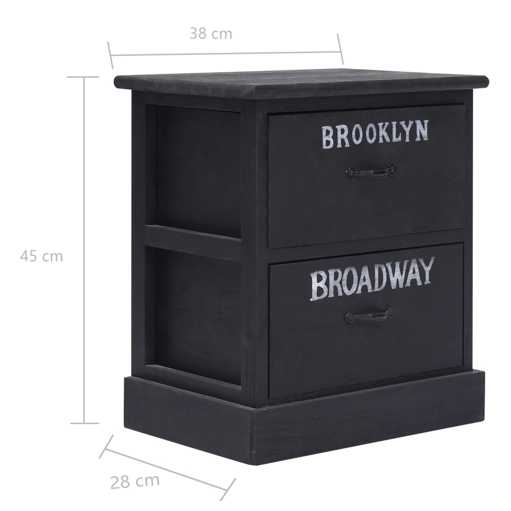 Nachtkastje 38x28x45 cm paulowniahout zwart – afbeelding 6