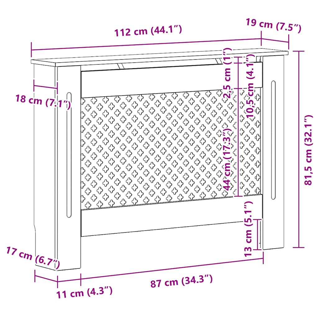 Radiatorombouw 112x19x81,5 cm MDF wit – afbeelding 9