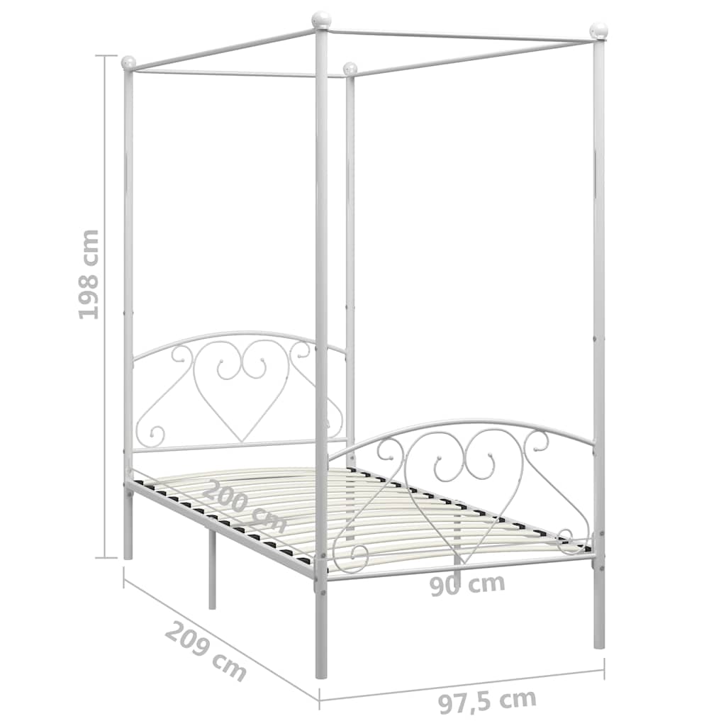 Hemelbedframe metaal wit 90x200 cm – afbeelding 5
