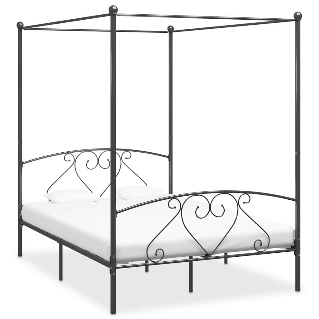 Hemelbedframe metaal grijs 160x200 cm – afbeelding 1