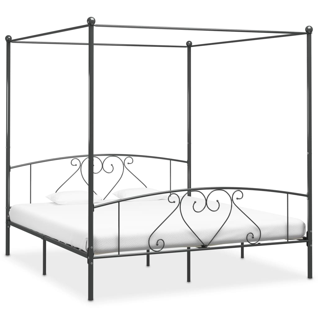 Hemelbedframe metaal grijs 180x200 cm – afbeelding 1