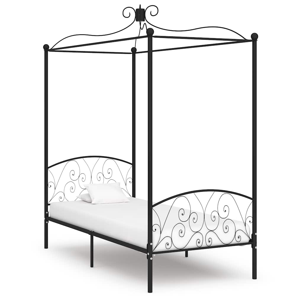 Hemelbedframe metaal zwart 90x200 cm – afbeelding 1
