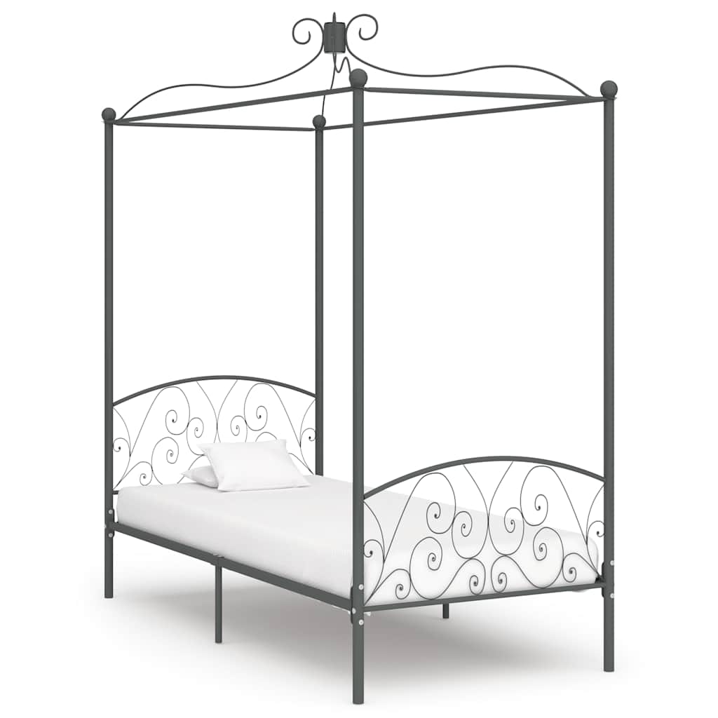 Hemelbedframe metaal grijs 90x200 cm – afbeelding 1