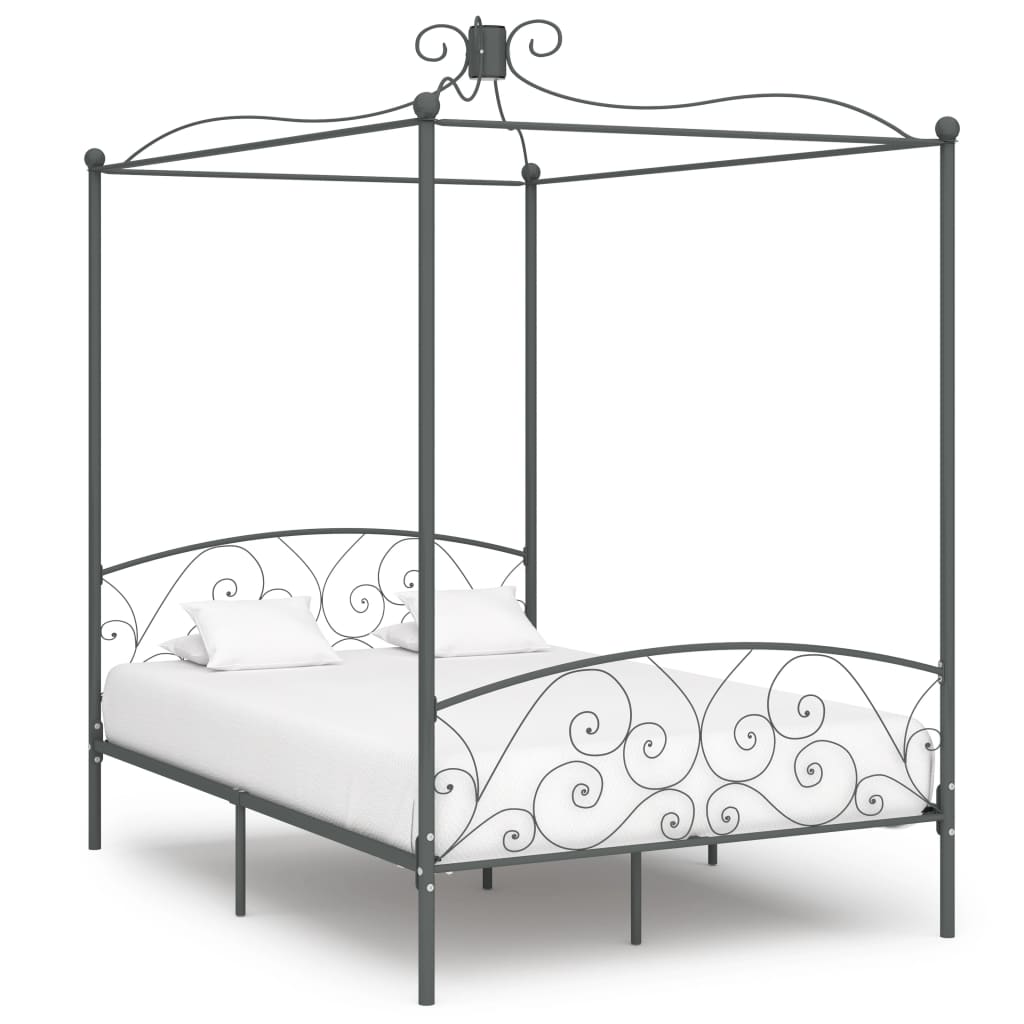 Hemelbedframe metaal grijs 120x200 cm – afbeelding 1