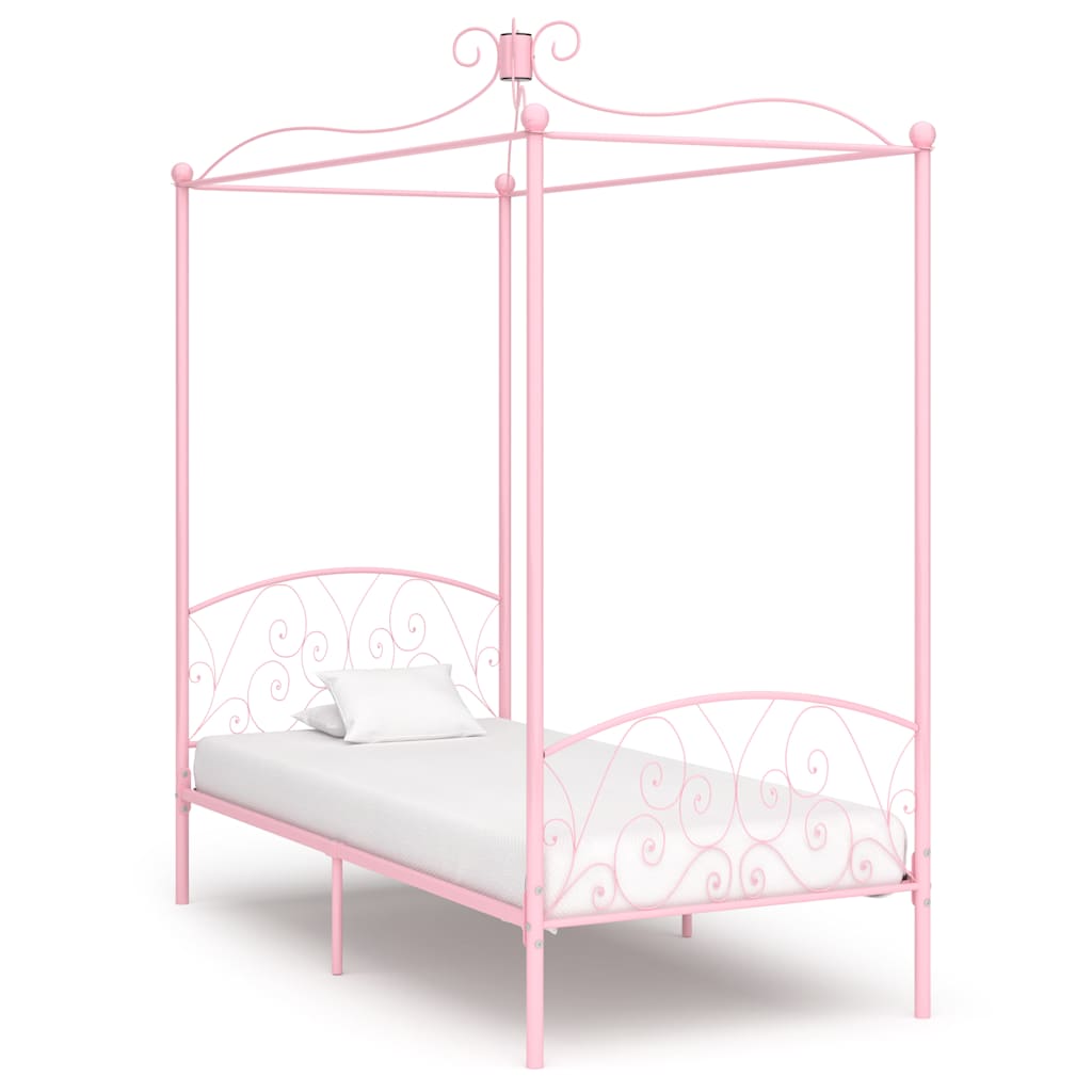 Hemelbedframe metaal roze 100x200 cm – afbeelding 1