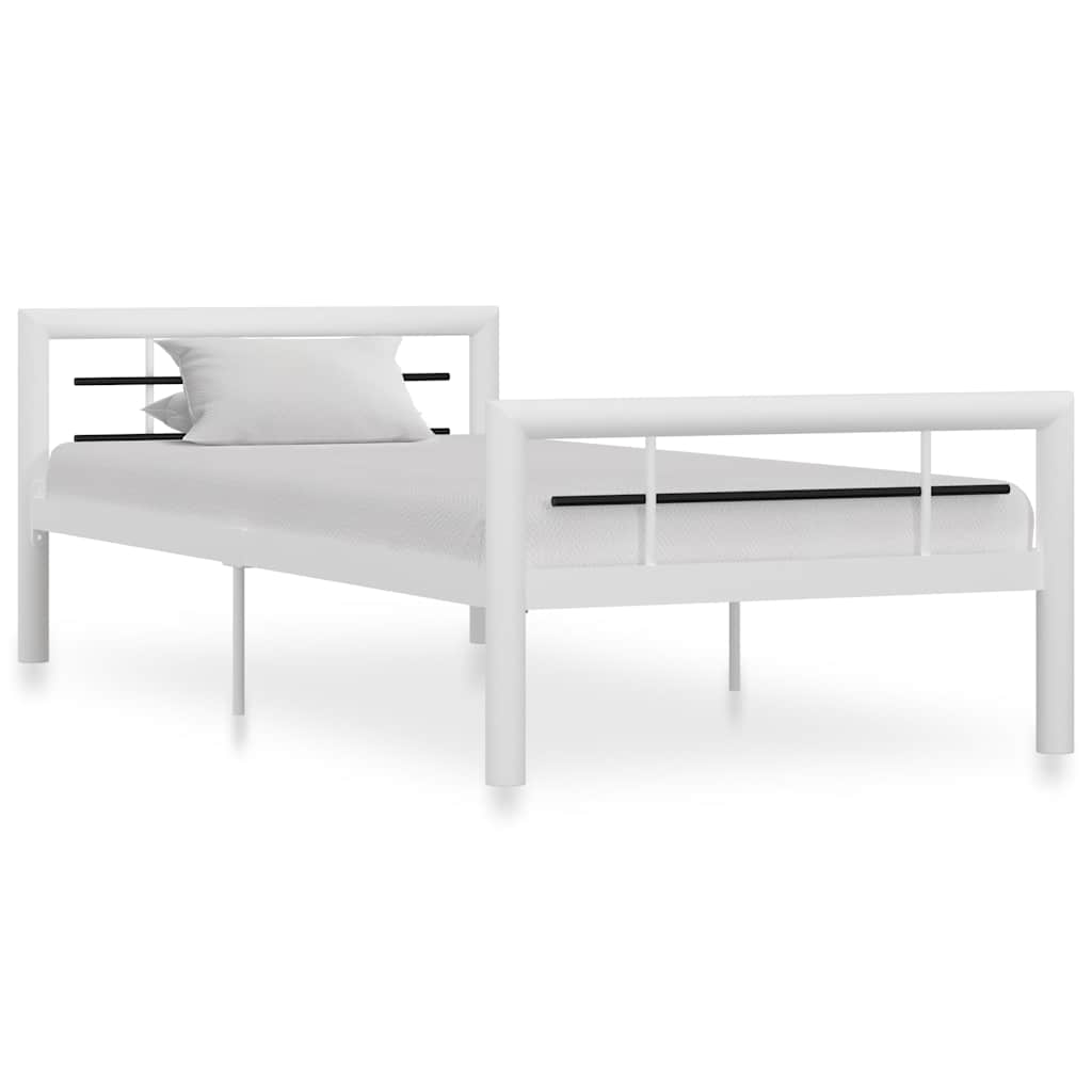 Bedframe metaal wit en zwart 100x200 cm – afbeelding 1