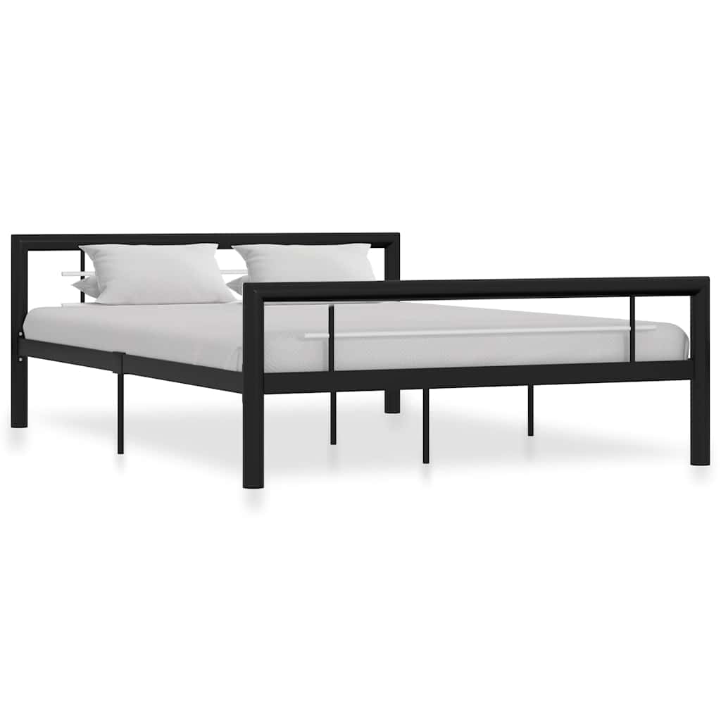 Bedframe metaal zwart en wit 140x200 cm – afbeelding 1