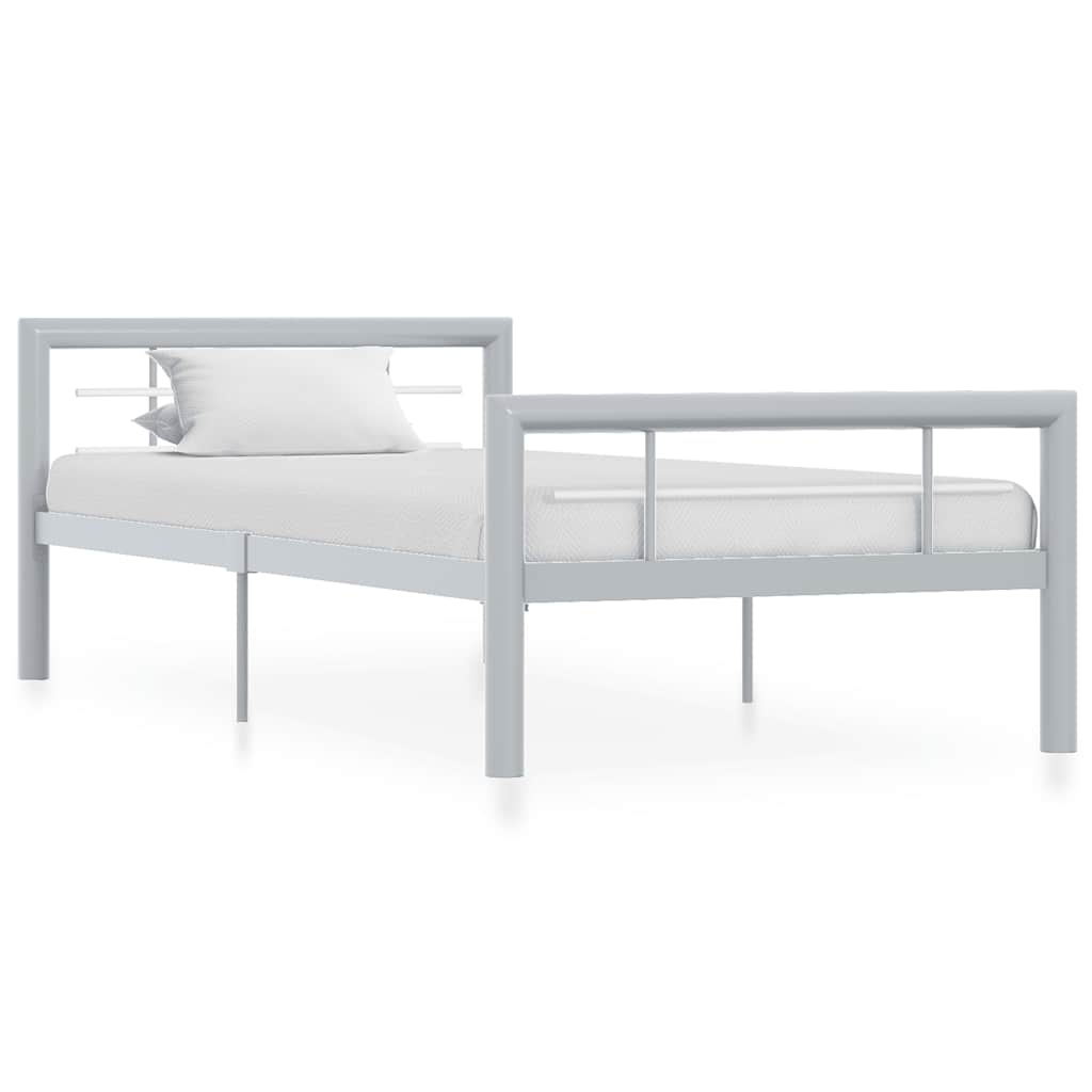 Bedframe metaal grijs en wit 100x200 cm – afbeelding 1