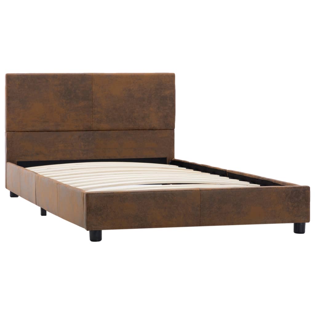 Bedframe kunstsuède bruin 90x200 cm – afbeelding 2
