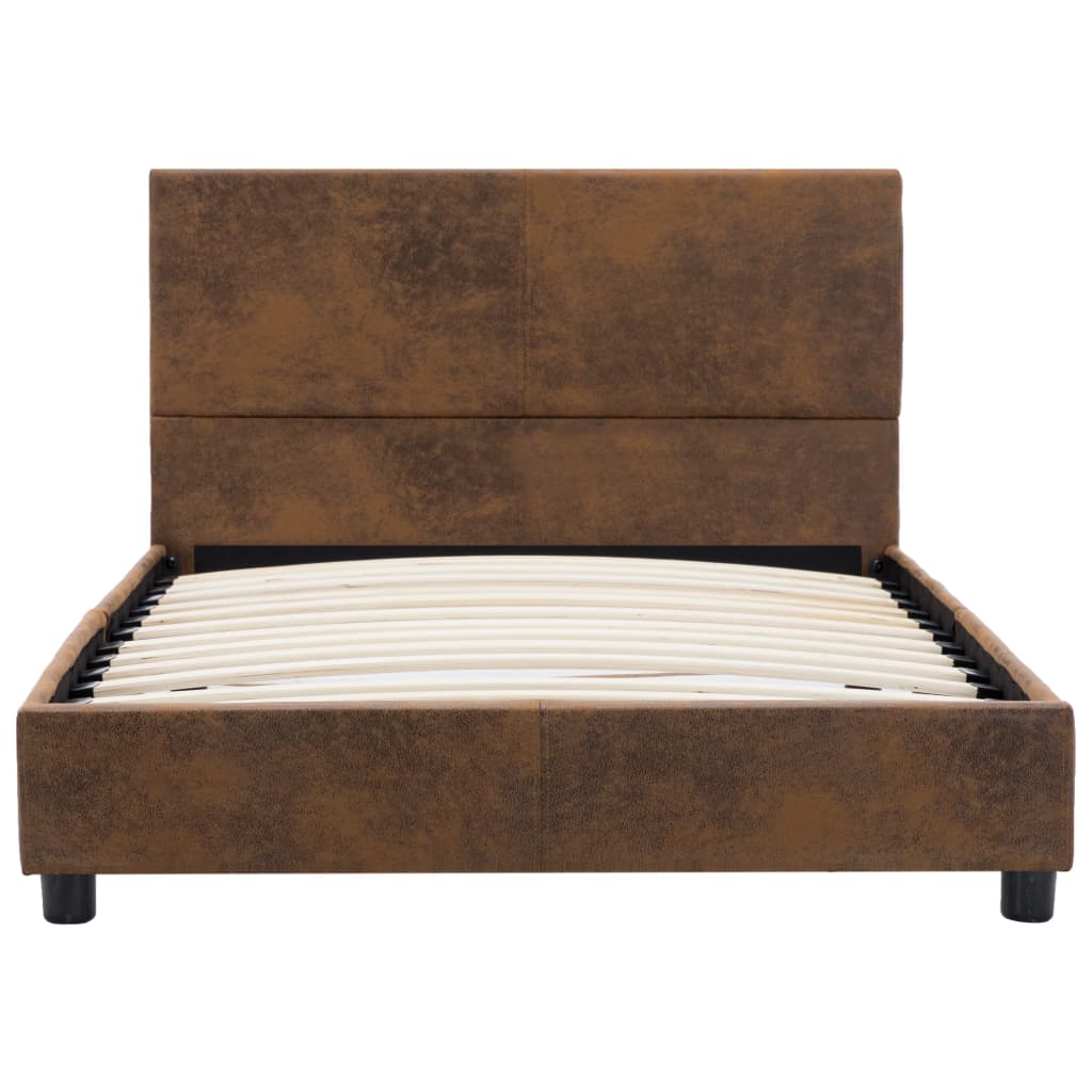 Bedframe kunstsuède bruin 90x200 cm – afbeelding 3