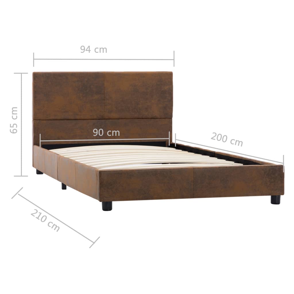 Bedframe kunstsuède bruin 90x200 cm – afbeelding 7