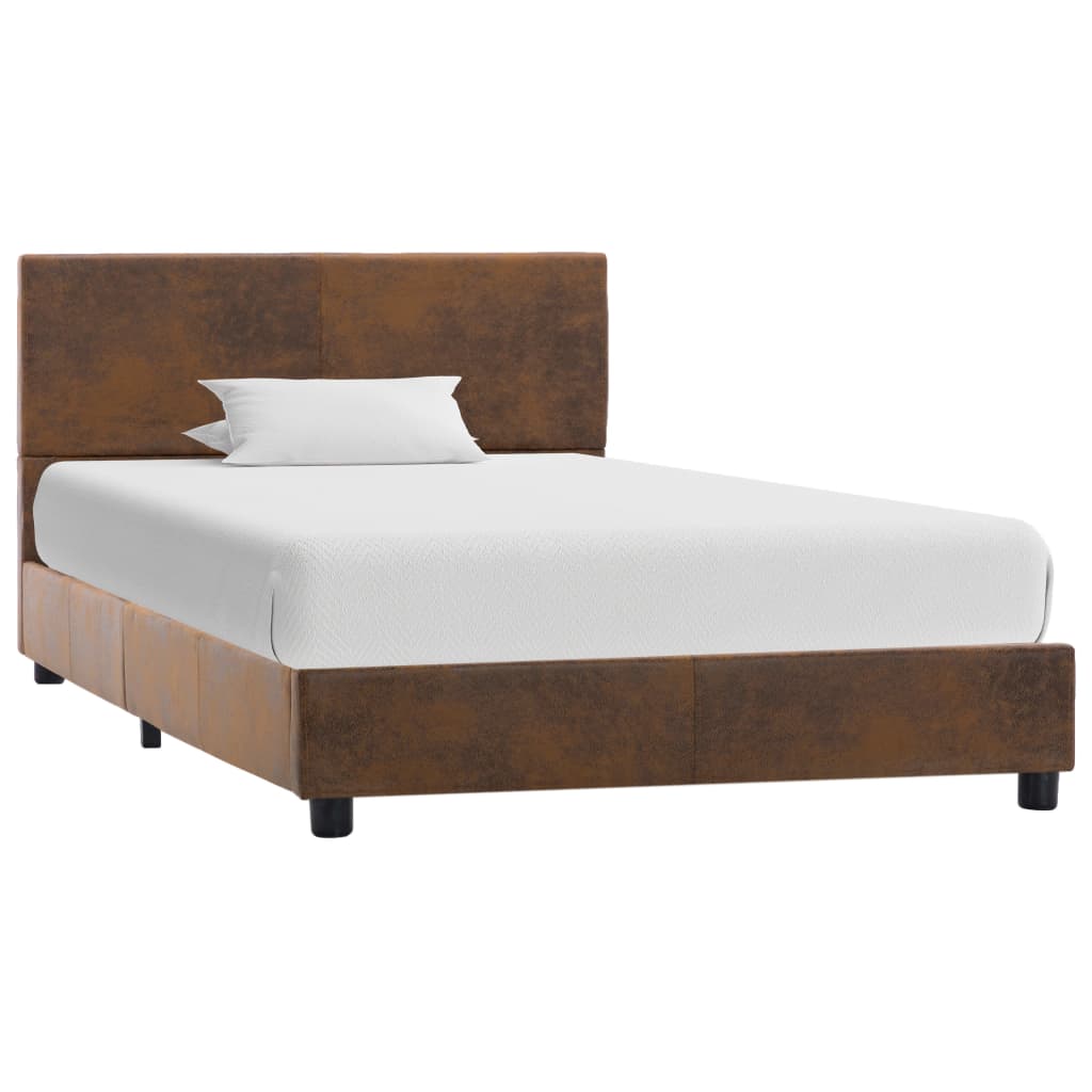 Bedframe kunstsuède bruin 100x200 cm – afbeelding 1