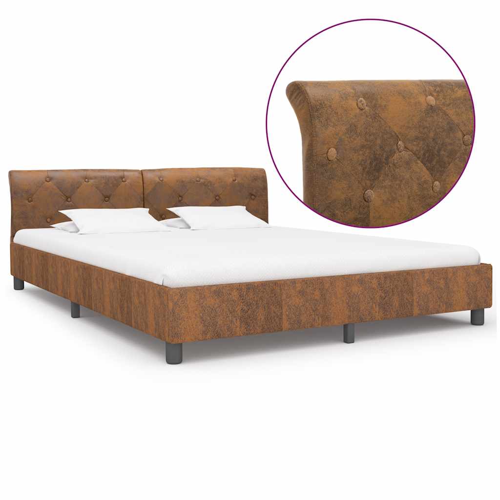 Bedframe kunstsuède bruin 160x200 cm – afbeelding 1