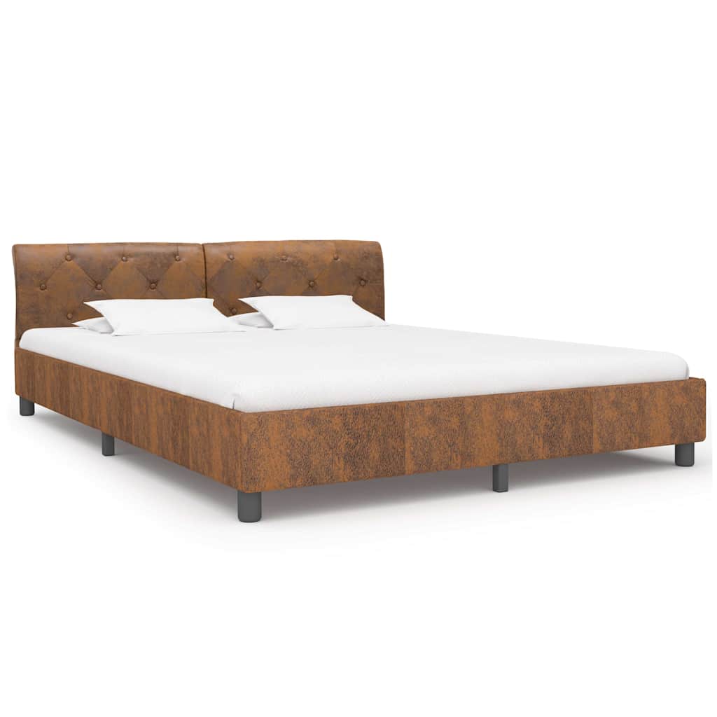 Bedframe kunstsuède bruin 160x200 cm – afbeelding 2