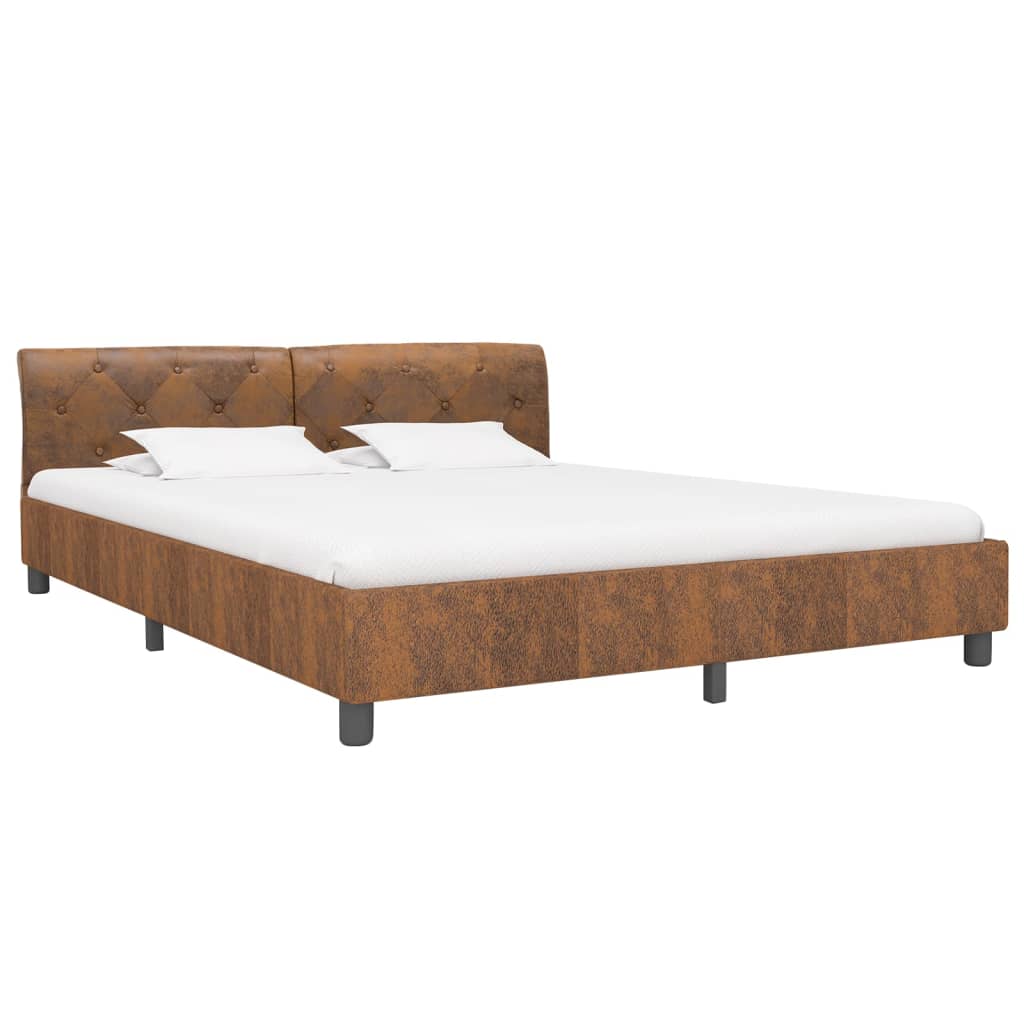Bedframe kunstsuède bruin 160x200 cm – afbeelding 3