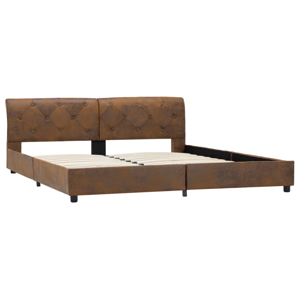 Bedframe kunstsuède bruin 160x200 cm – afbeelding 4