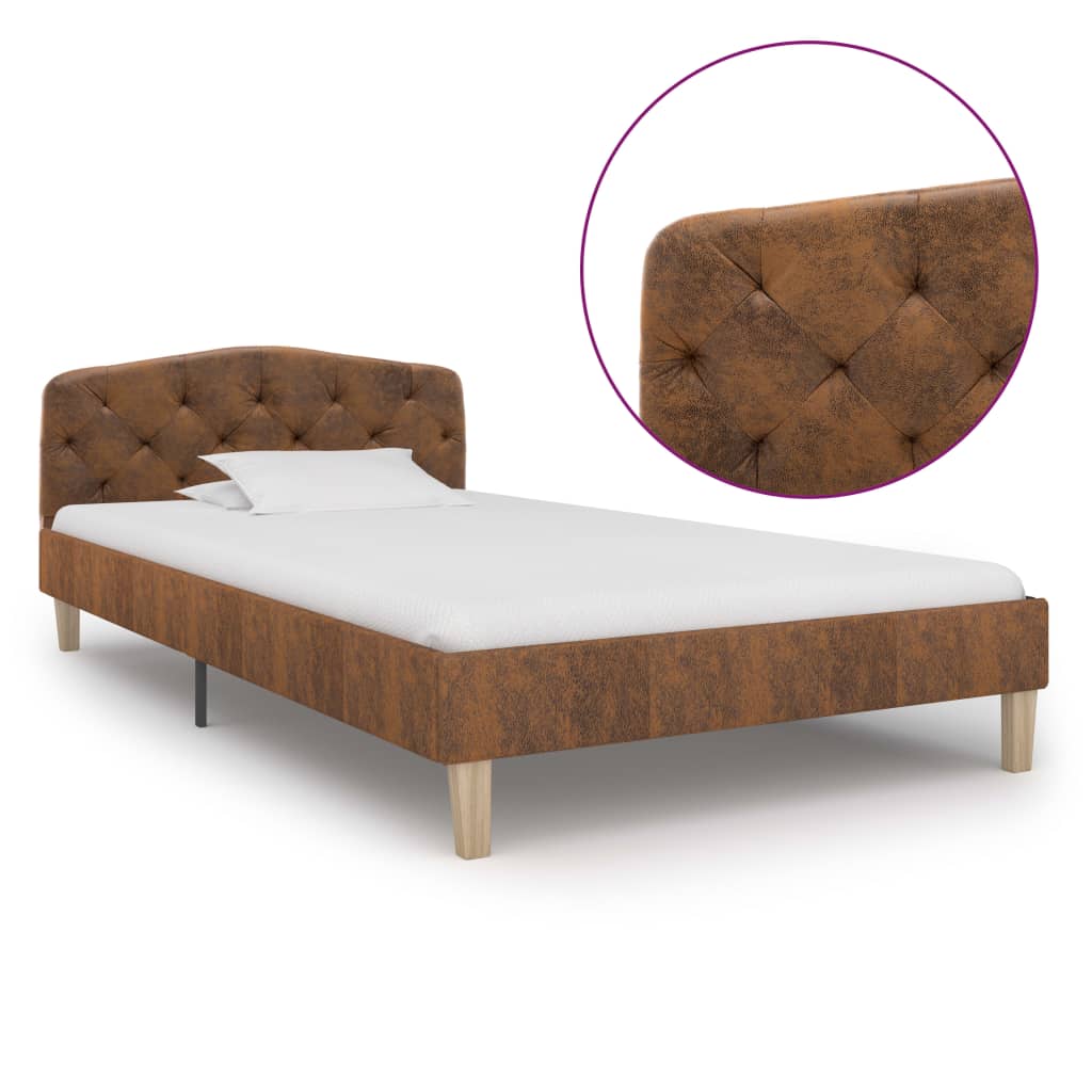 Bedframe kunstsuède bruin 90x200 cm – afbeelding 1