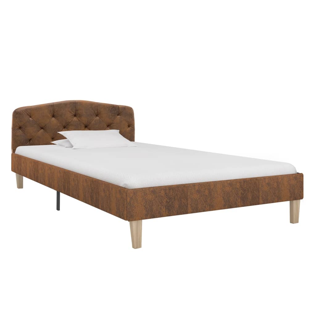 Bedframe kunstsuède bruin 90x200 cm – afbeelding 2