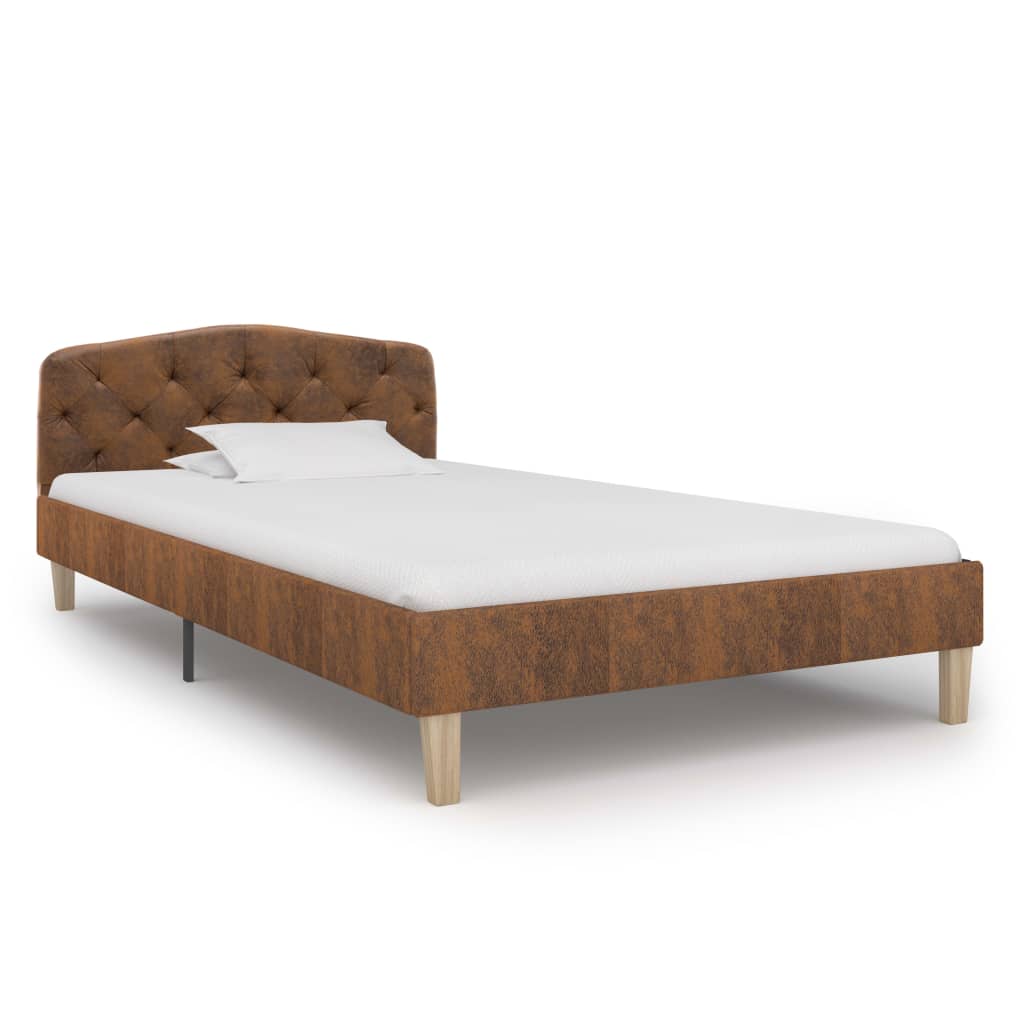 Bedframe kunstsuède bruin 90x200 cm – afbeelding 3