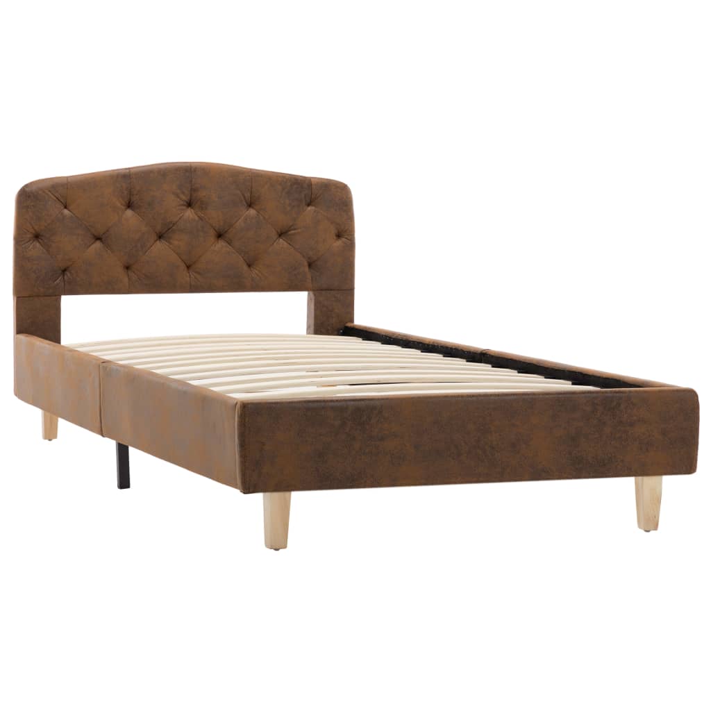 Bedframe kunstsuède bruin 90x200 cm – afbeelding 4
