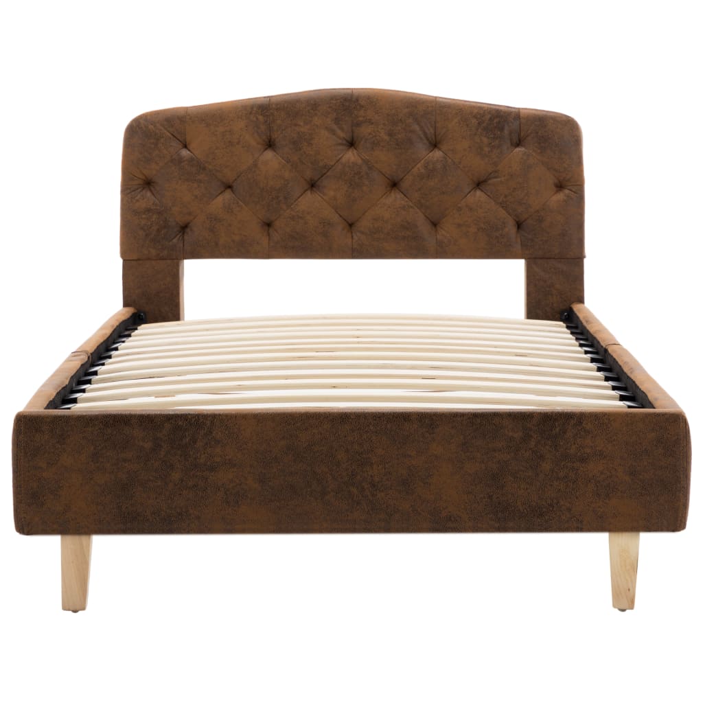 Bedframe kunstsuède bruin 90x200 cm – afbeelding 5