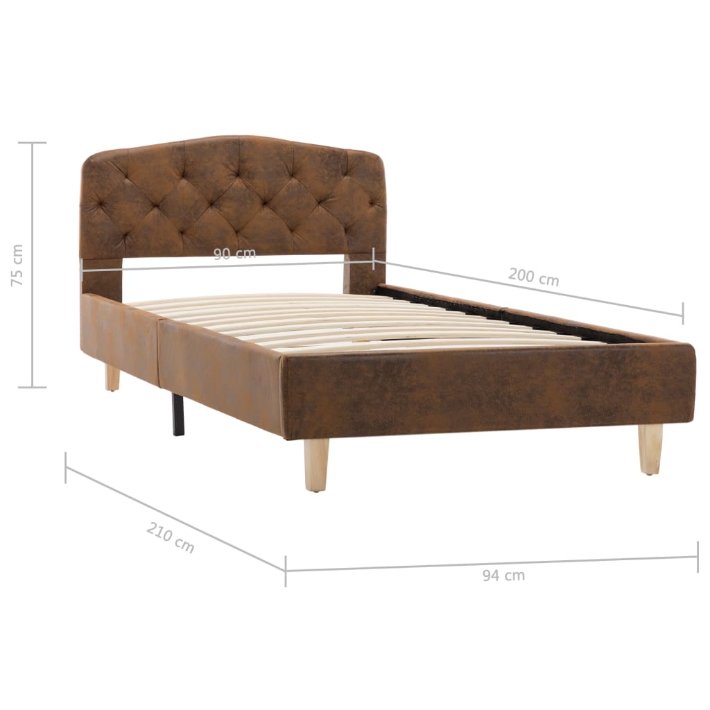 Bedframe kunstsuède bruin 90x200 cm – afbeelding 9