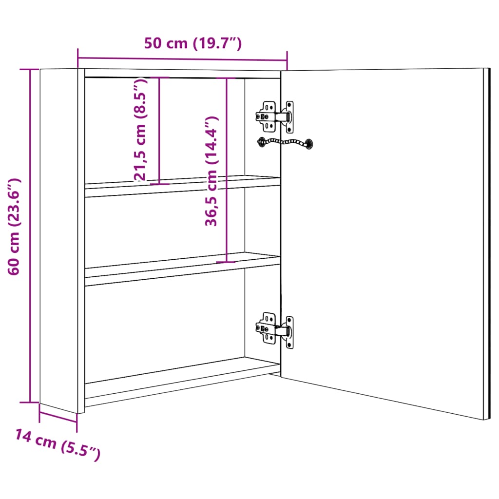 Badkamerkast met spiegel en LED 50x13,5x60 cm – afbeelding 8