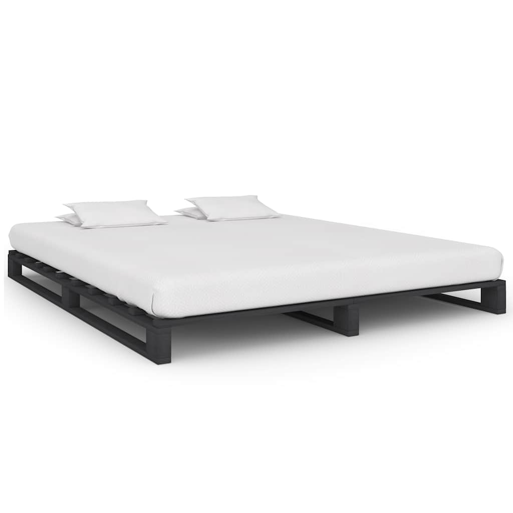 Bedframe pallet massief grenenhout grijs 180x200 cm – afbeelding 1
