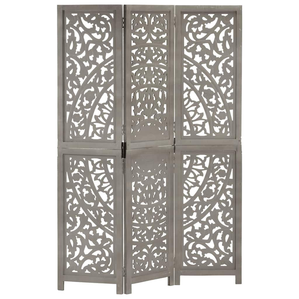 Kamerscherm 3 panelen handgesneden 120x165 cm mangohout grijs
