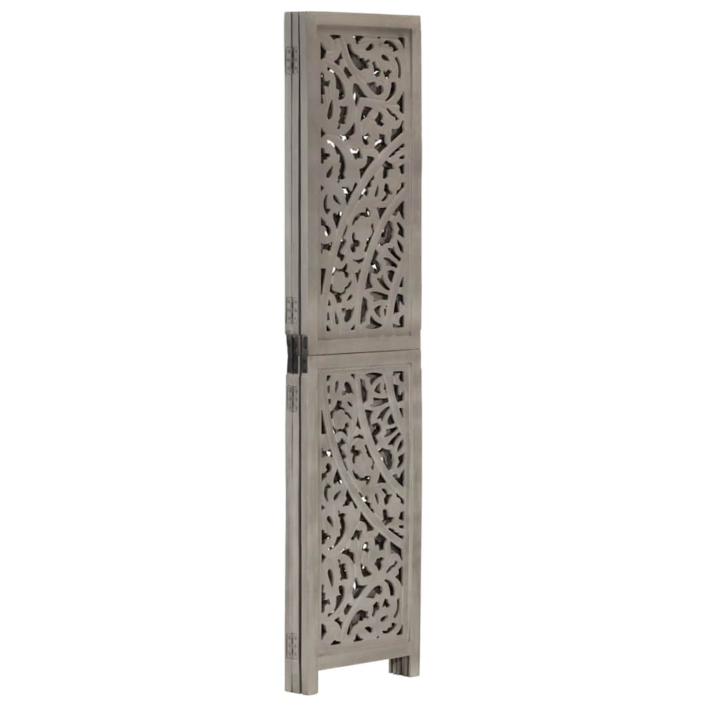 Kamerscherm 3 panelen handgesneden 120x165 cm mangohout grijs – afbeelding 2